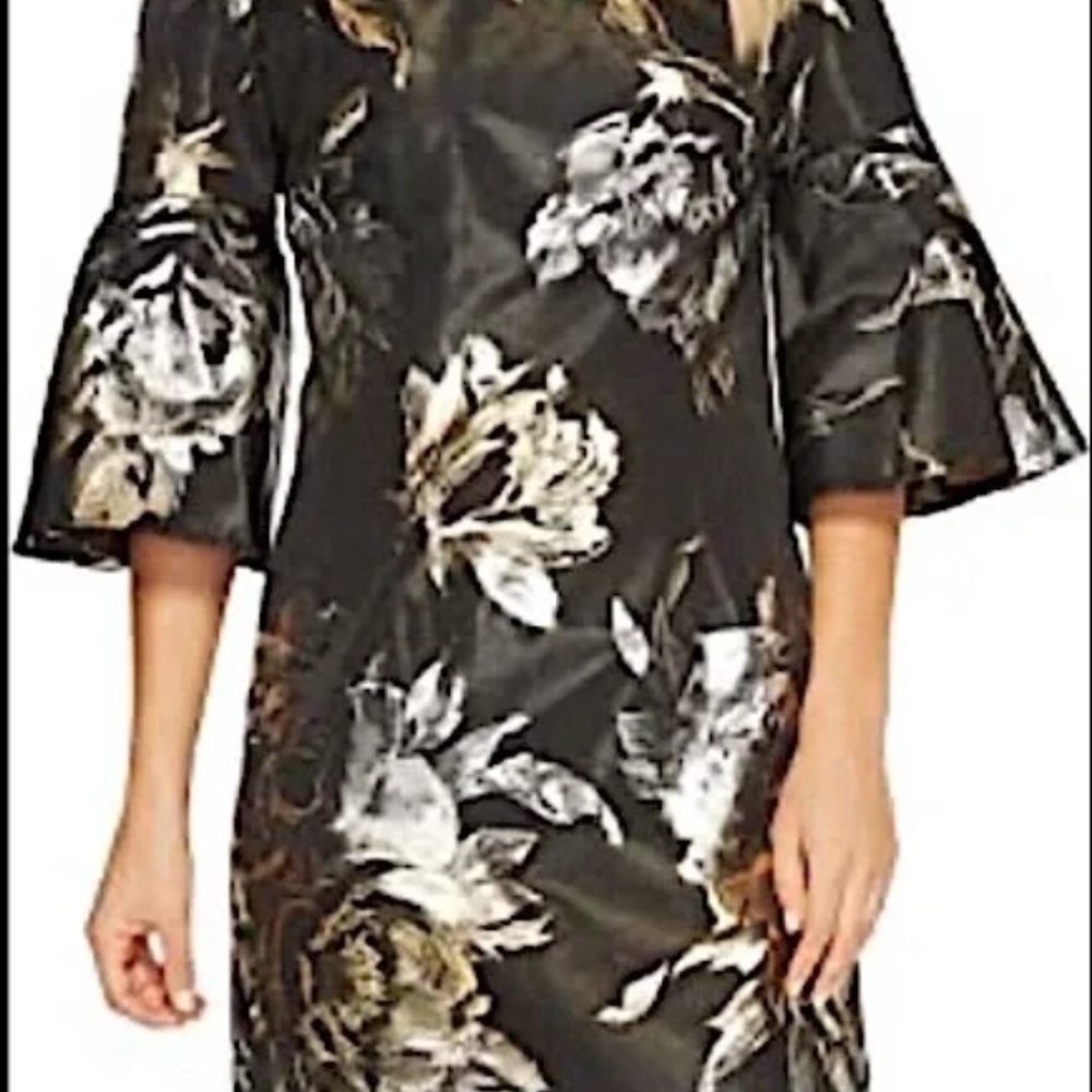 Trina Turk NWT Dress Black with Silver/Gold Floral print